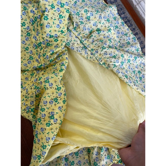 Talbots Dress Size S Yellow Smocked Voile Floral Fit & Flare Belted Romantic - Picture 11 of 15